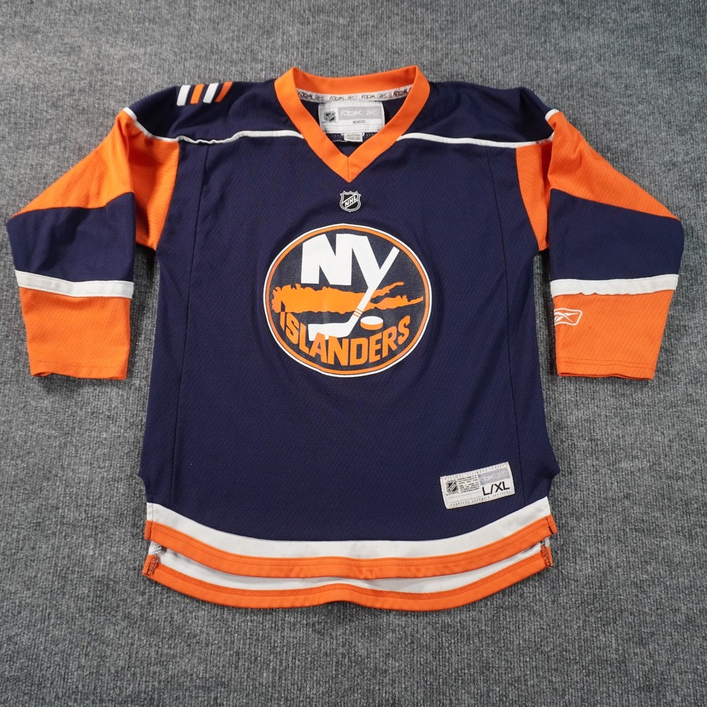 Reebok CCM New York Islanders NHL Jersey Kids L/XL Navy Orange Mesh Logo